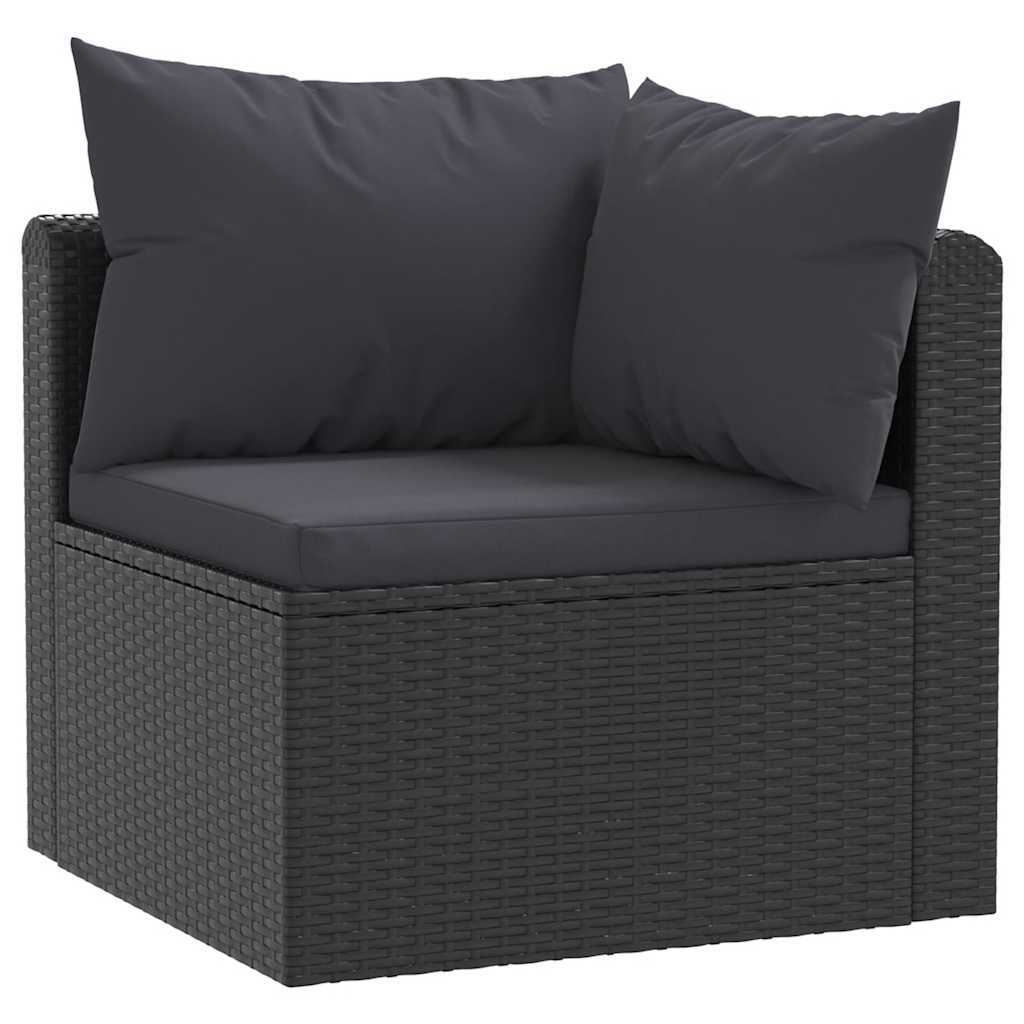 5 pcs conjunto lounge de jardim c/ almofadões vime PE preto