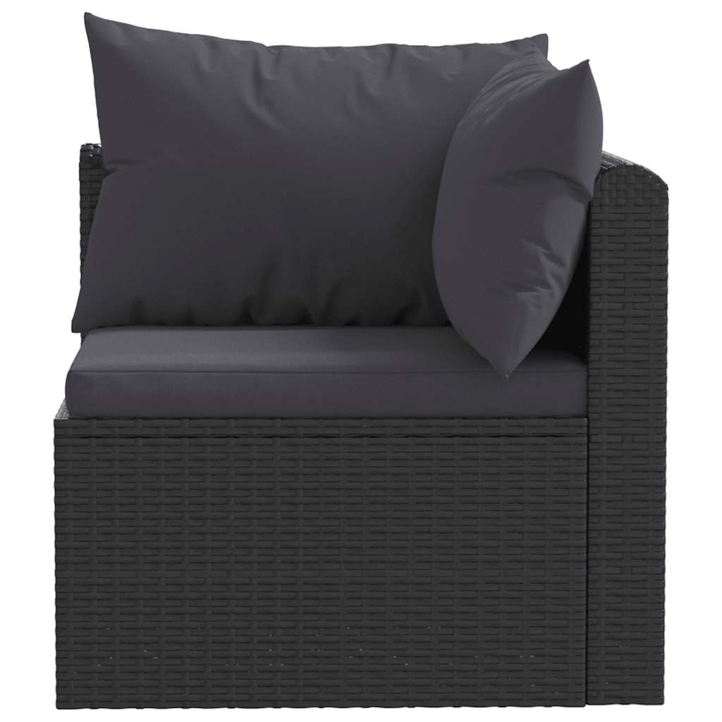 5 pcs conjunto lounge de jardim c/ almofadões vime PE preto