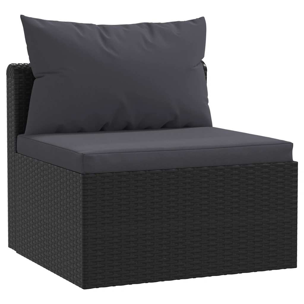 5 pcs conjunto lounge de jardim c/ almofadões vime PE preto