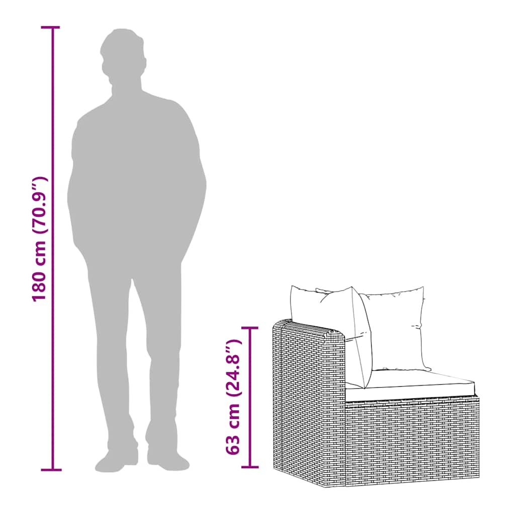 5 pcs conjunto lounge de jardim c/ almofadões vime PE preto