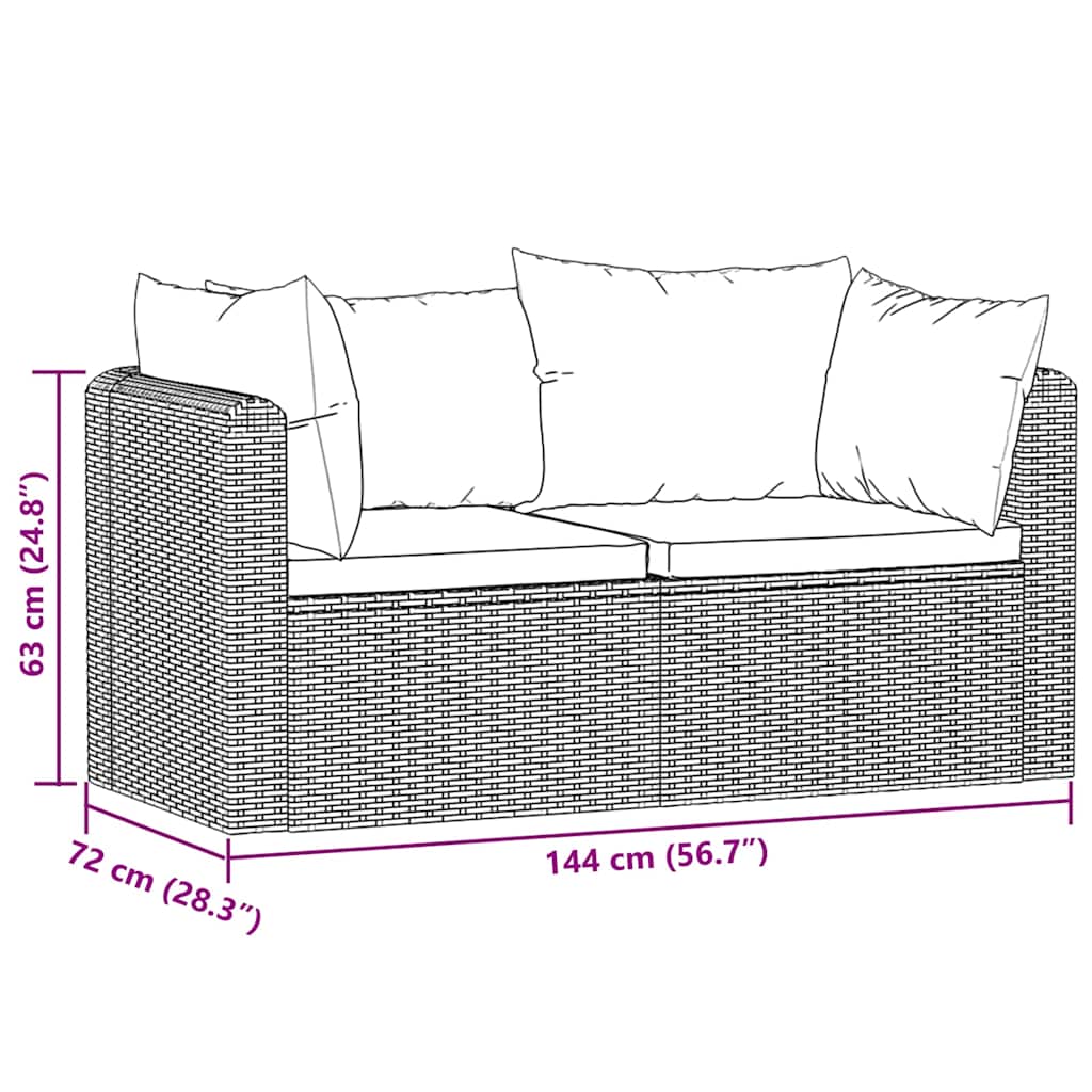 2 pcs conjunto sofás de jardim c/ almofadões vime PE preto