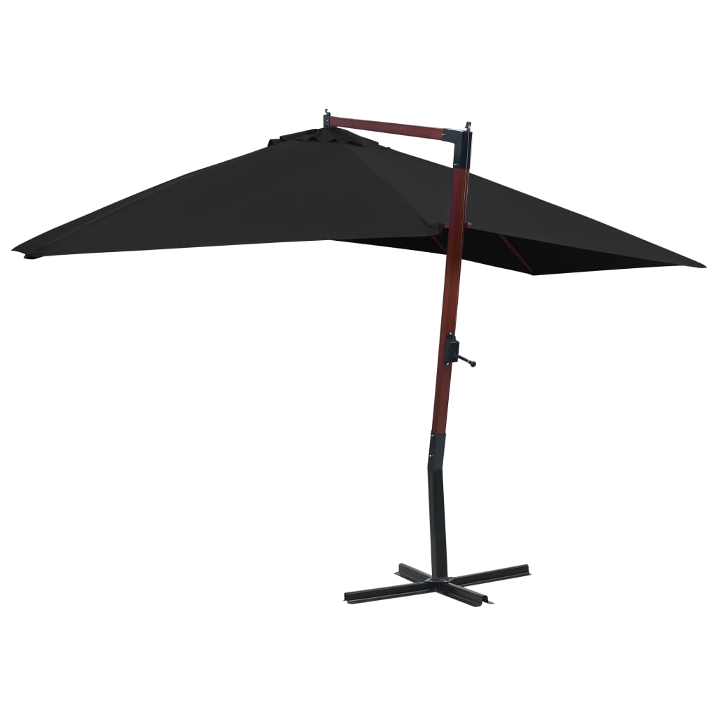 Guarda-sol suspenso com mastro de madeira 400x300 cm preto