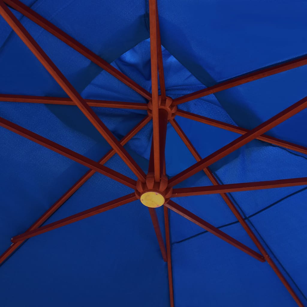 Guarda-sol suspenso com mastro de madeira 400x300 cm azul