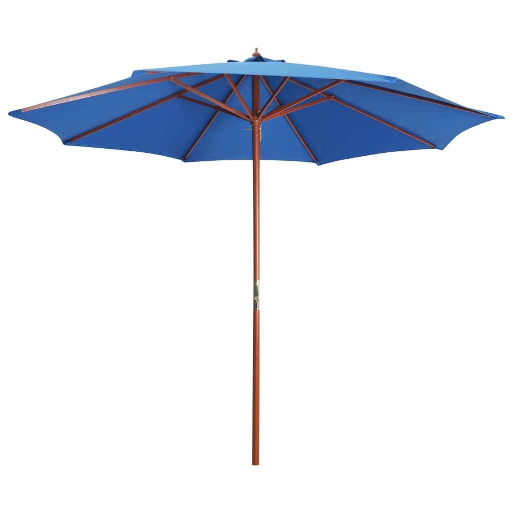 Guarda-sol com mastro de madeira 300x258 cm azul