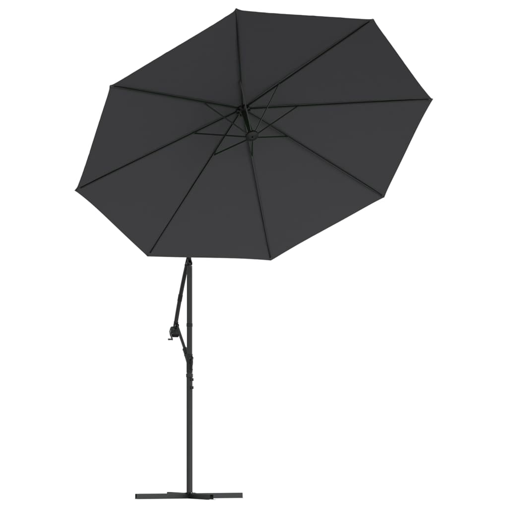 Guarda-sol cantilever c/ luzes LED e poste de aço 300 cm preto
