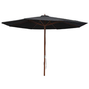 Guarda-sol de exterior c/ poste de madeira 350 cm preto