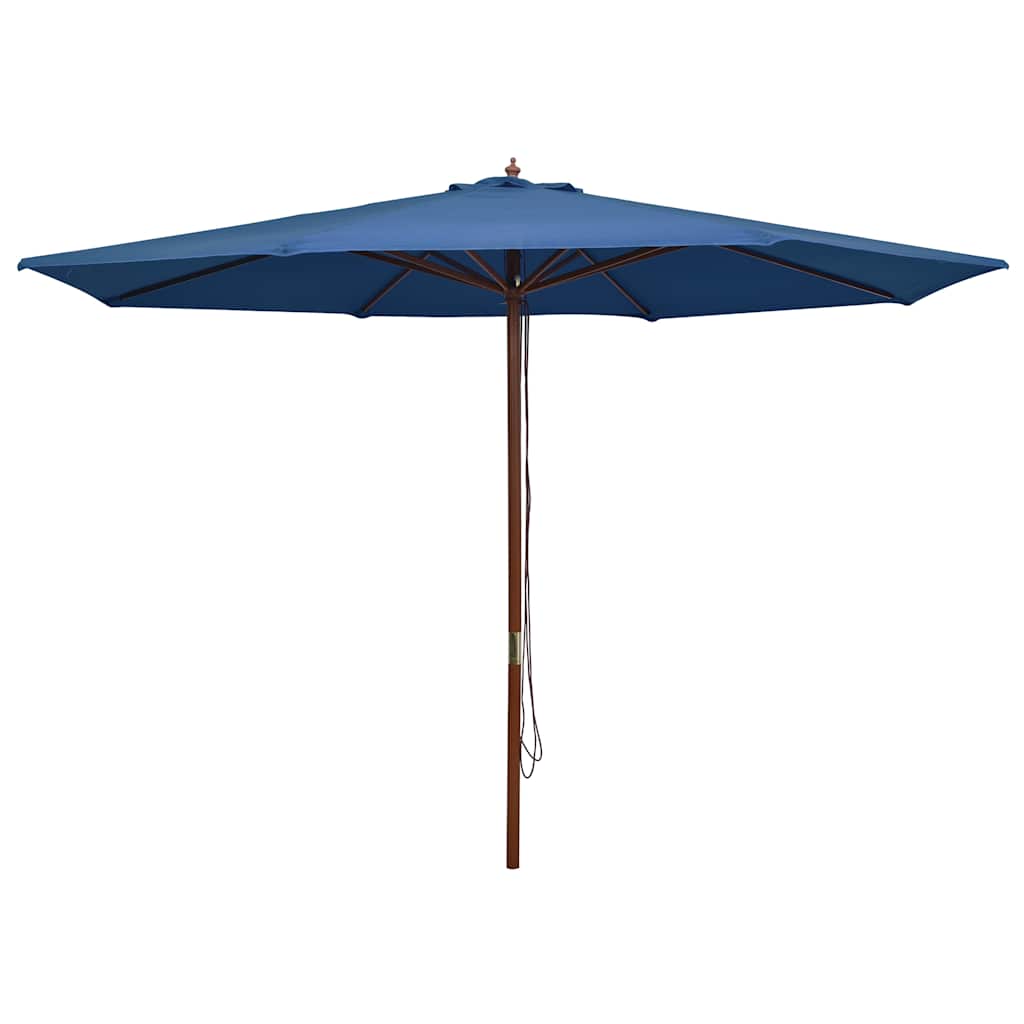 Guarda-sol de exterior c/ poste de madeira 350 cm azul