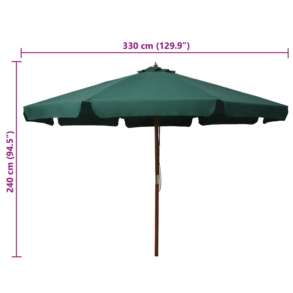 Guarda-sol de exterior com poste em madeira 330 cm verde