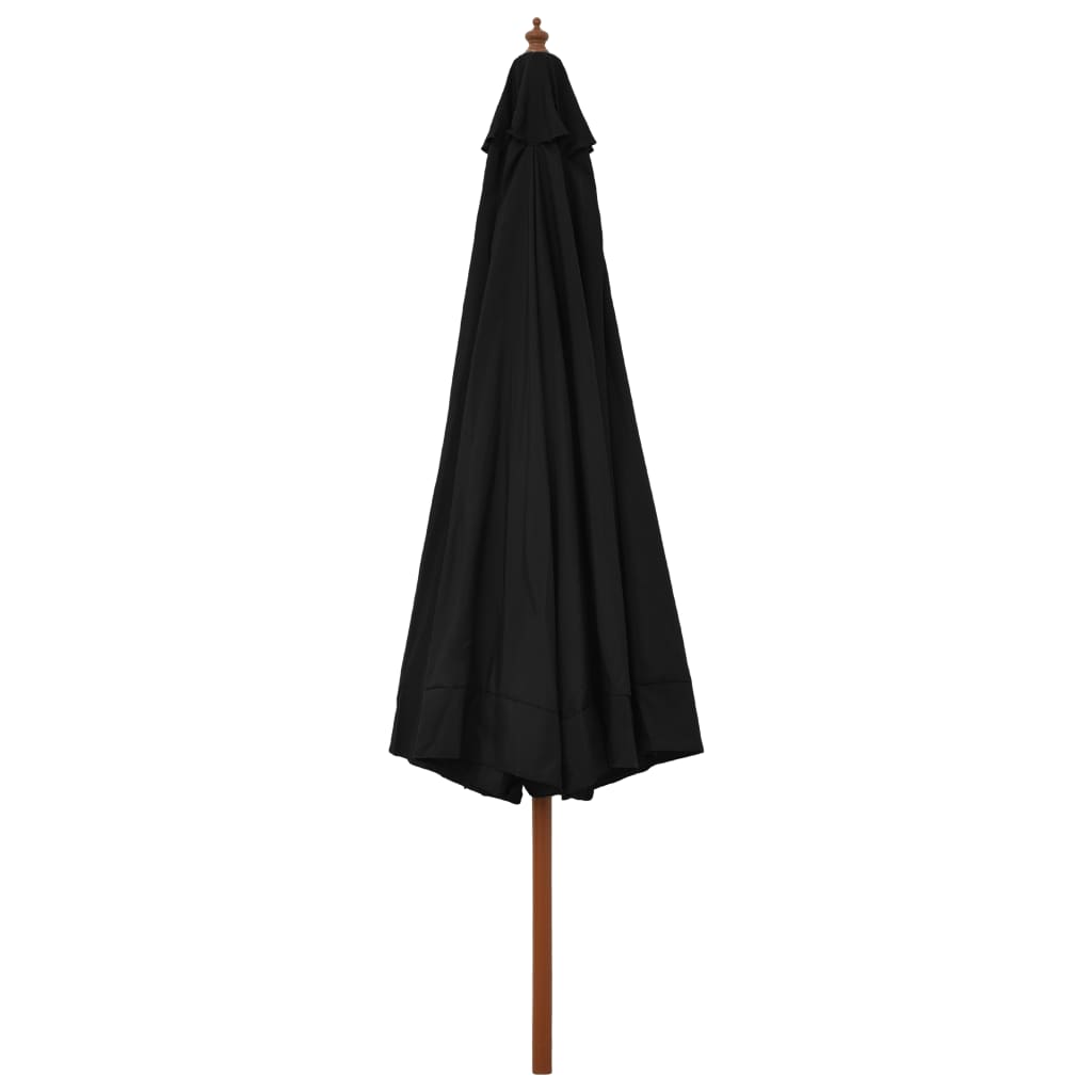 Guarda-sol de exterior c/ poste de madeira 330 cm preto