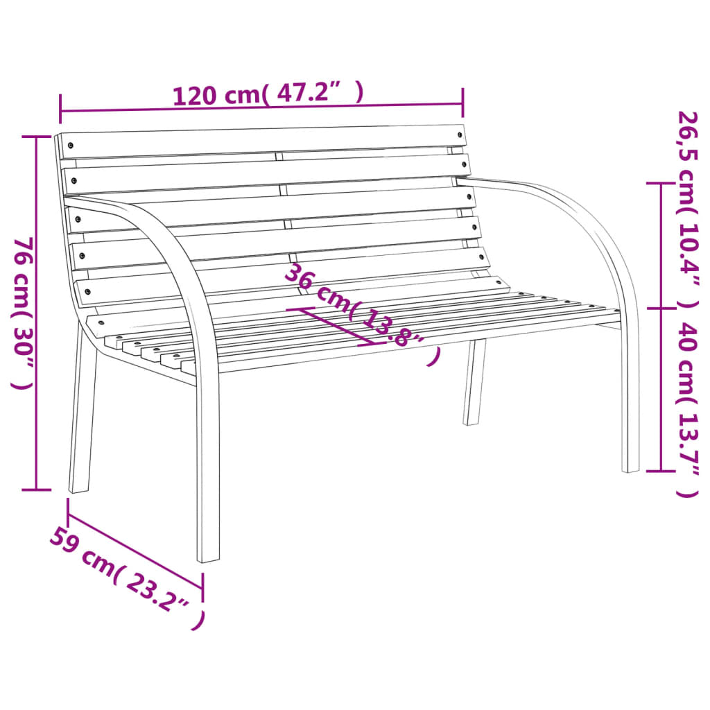 Banco de jardim 120 cm madeira cinzento