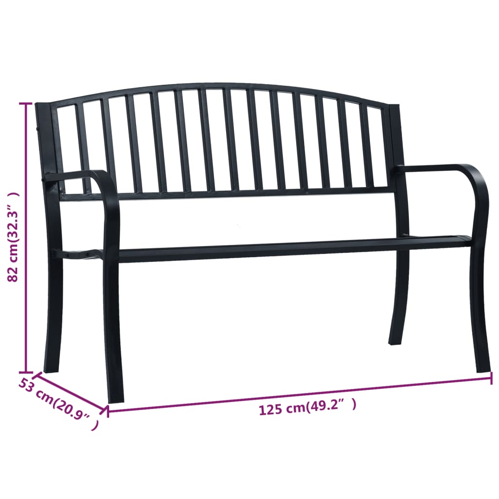 Banco jardim 125 cm aço preto