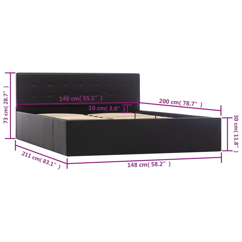 Cama hidráulica c/ arrumação 140x200cm couro artificial branco