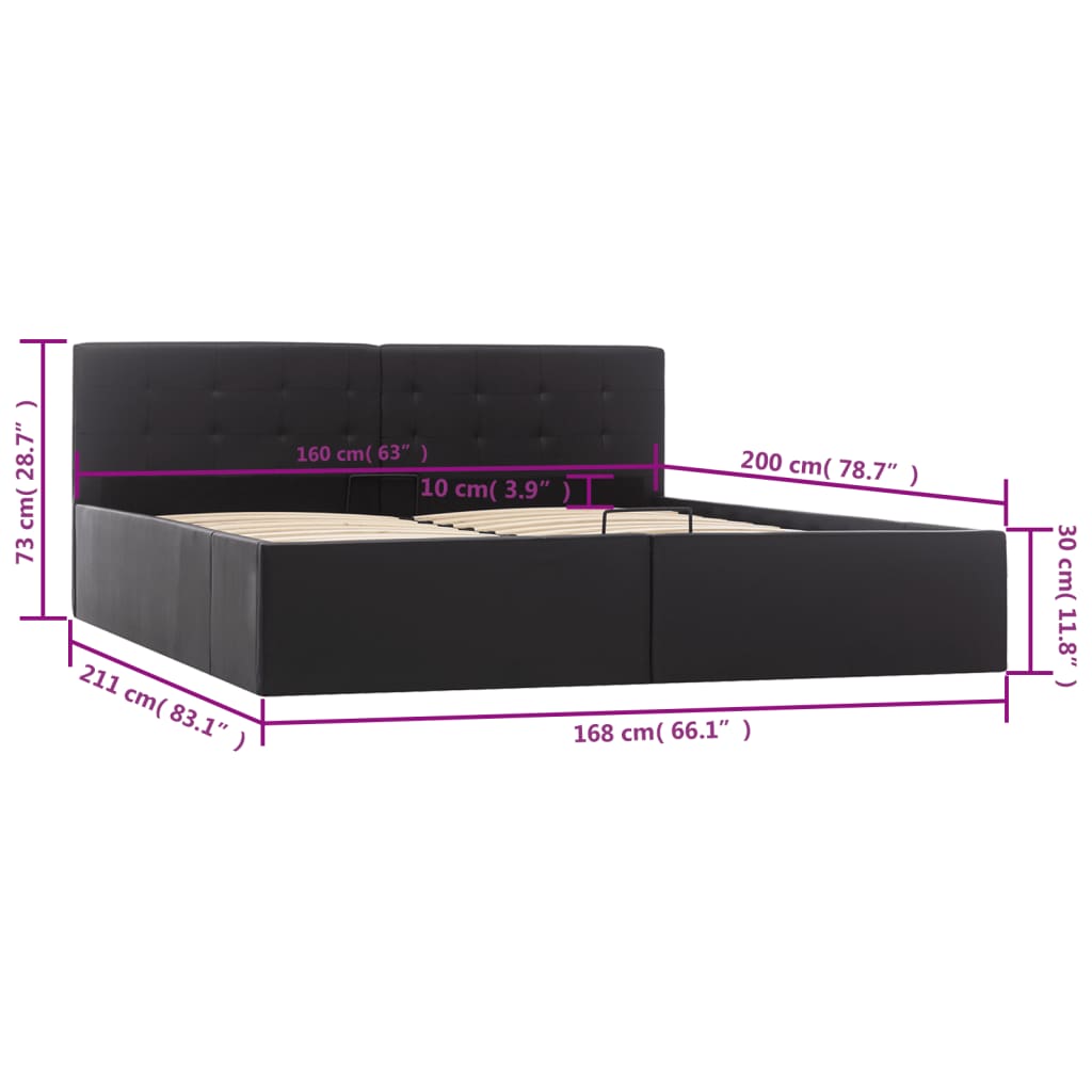 Cama hidráulica c/ arrumação 160x200cm couro artificial branco