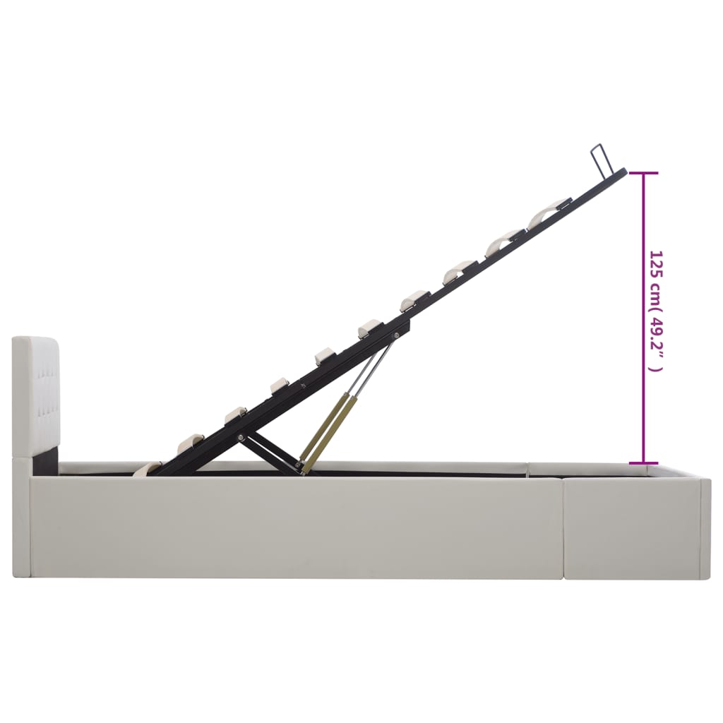 Cama hidráulica c/ arrumação 90x200cm couro artificial branco