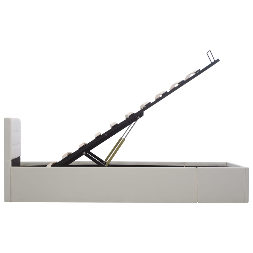 Cama hidráulica c/ arrumação 90x200cm couro artificial branco