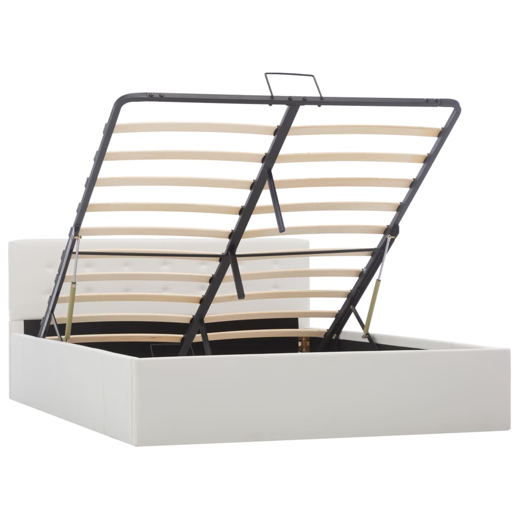 Cama hidráulica c/ arrumação 140x200cm couro artificial branco