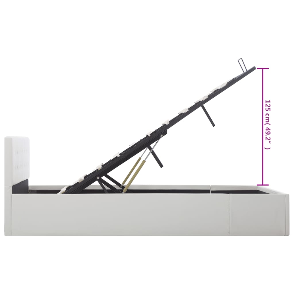 Cama hidráulica c/ arrumação 140x200cm couro artificial branco