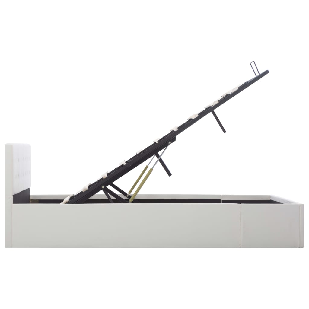 Cama hidráulica c/ arrumação 140x200cm couro artificial branco