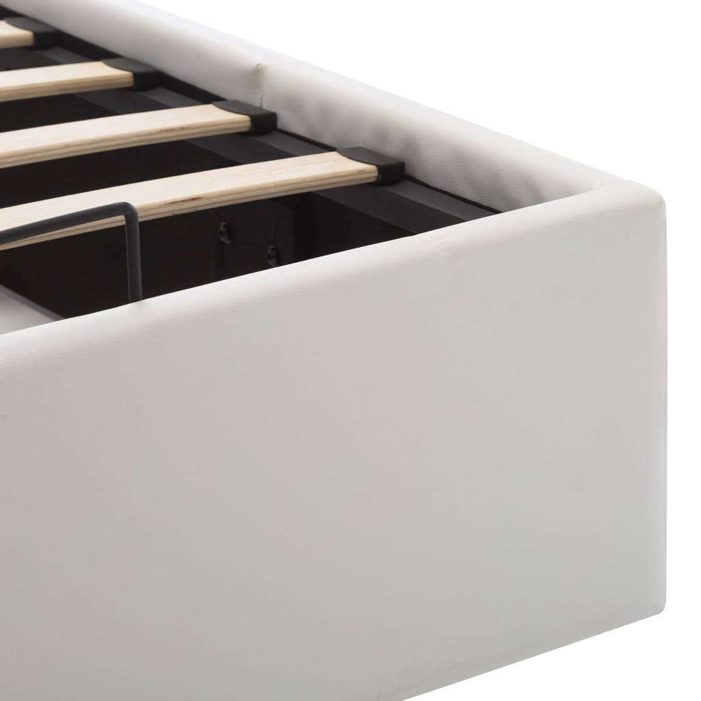 Cama hidráulica c/ arrumação 140x200cm couro artificial branco