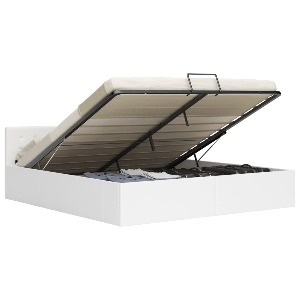 Cama hidráulica c/ arrumação 160x200cm couro artificial branco