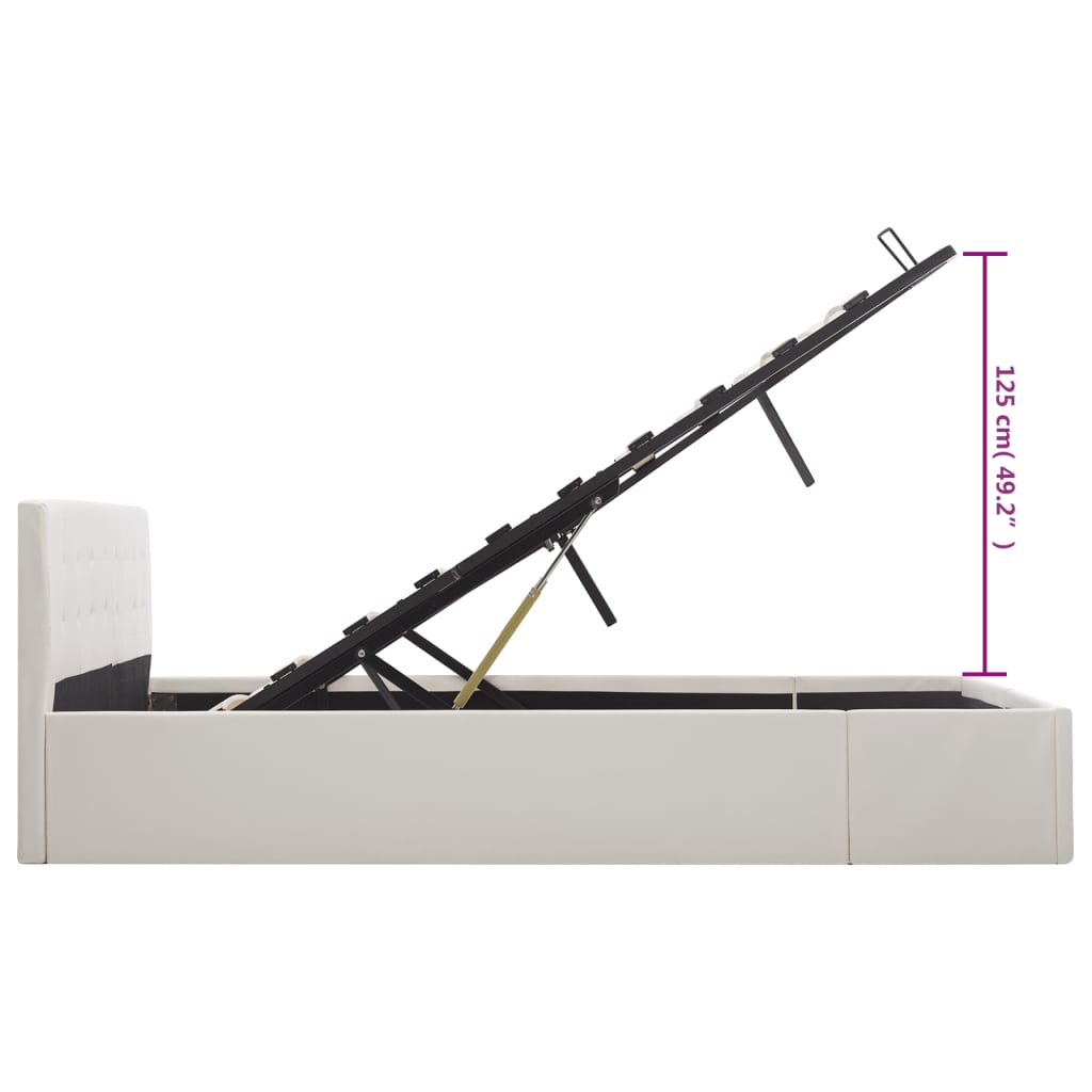 Cama hidráulica c/ arrumação 160x200cm couro artificial branco