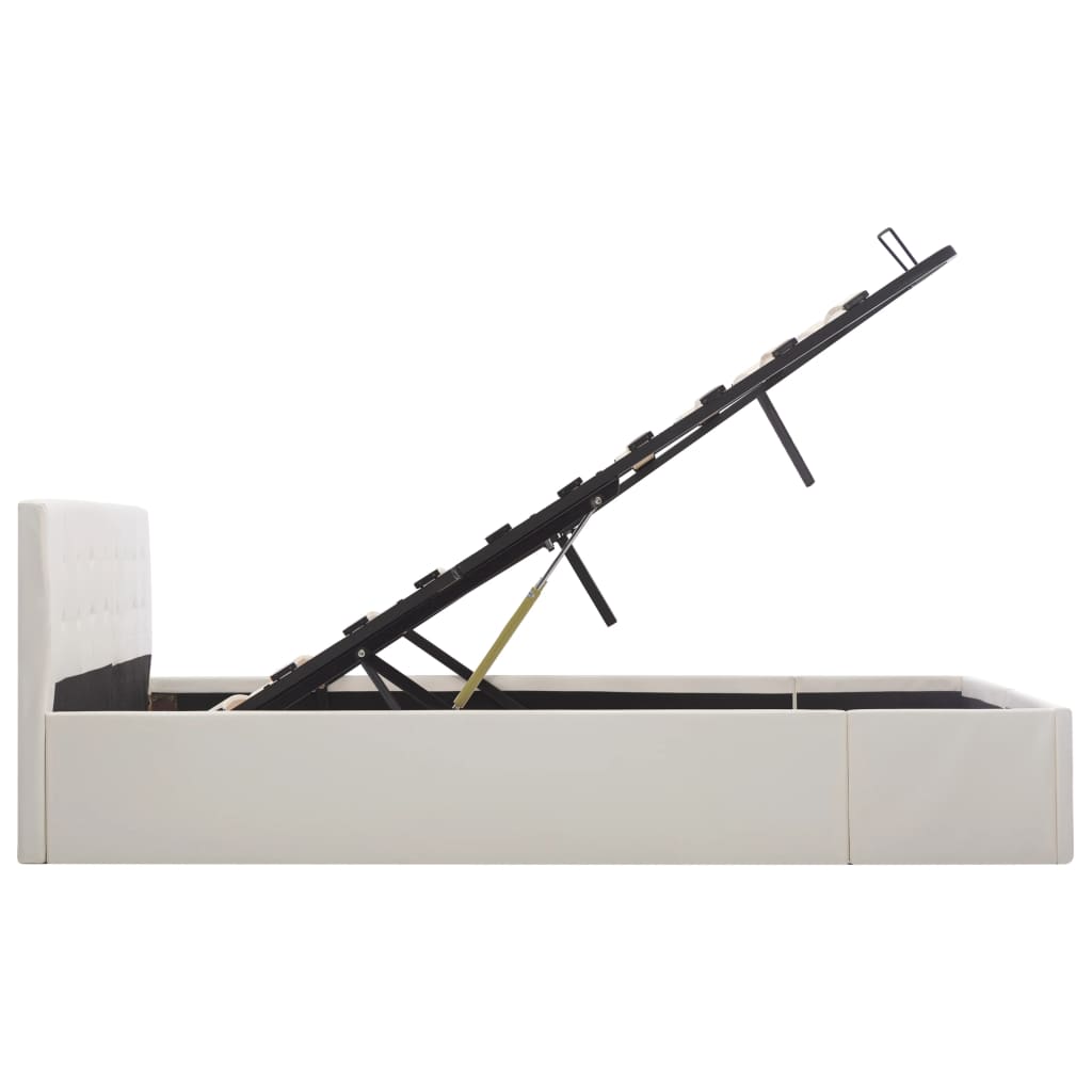 Cama hidráulica c/ arrumação 160x200cm couro artificial branco