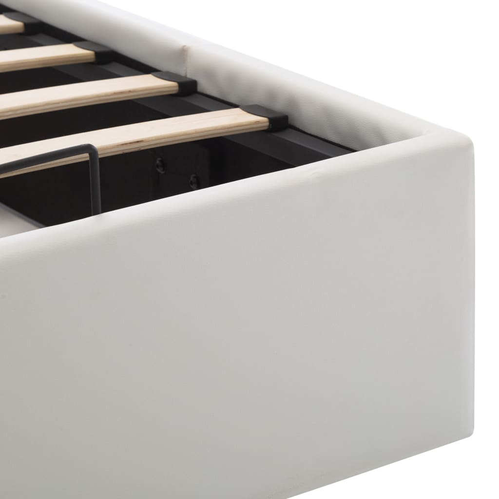 Cama hidráulica c/ arrumação 160x200cm couro artificial branco