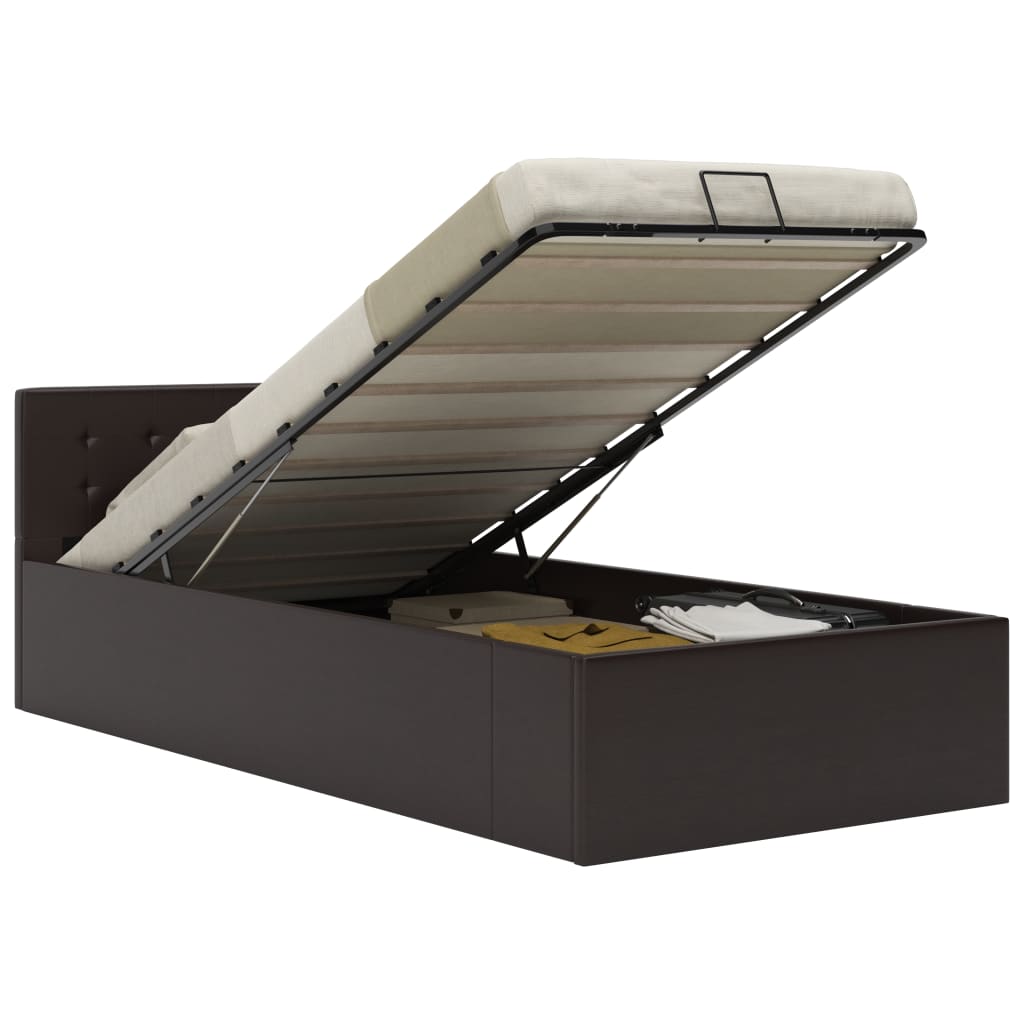 Cama hidráulica c/ arrumação 90x200cm couro artificial branco