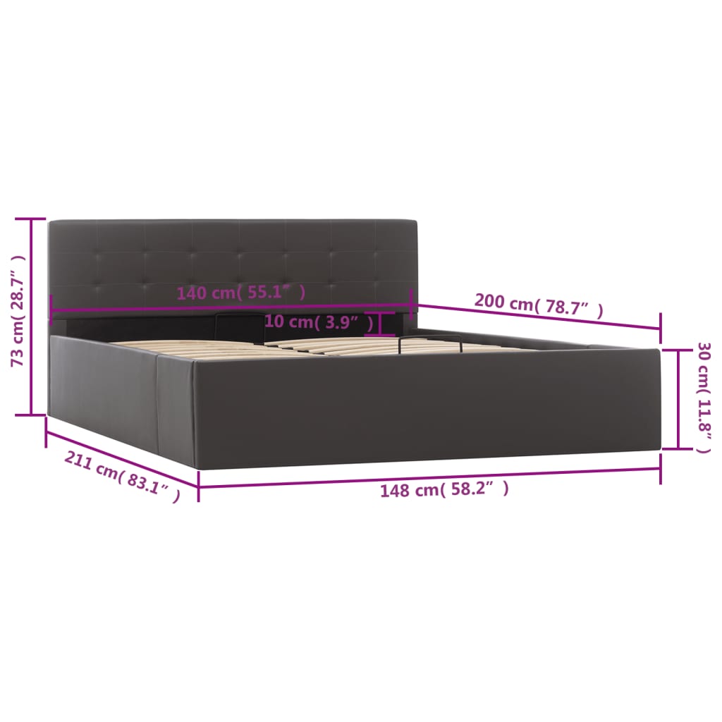 Cama hidráulica c/ arrumação 140x200cm couro artificial branco