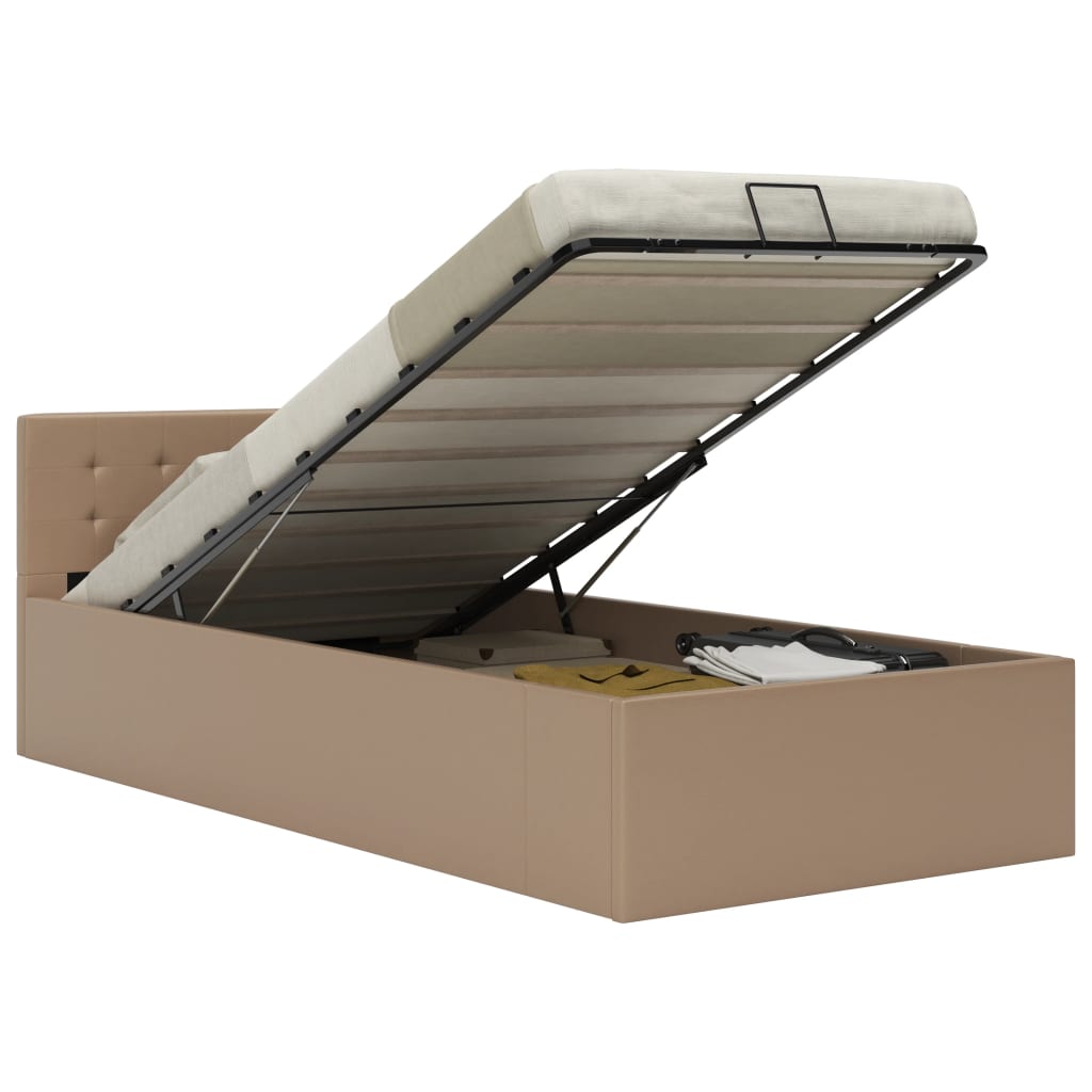 Cama hidráulica c/ arrumação 90x200cm couro artificial branco