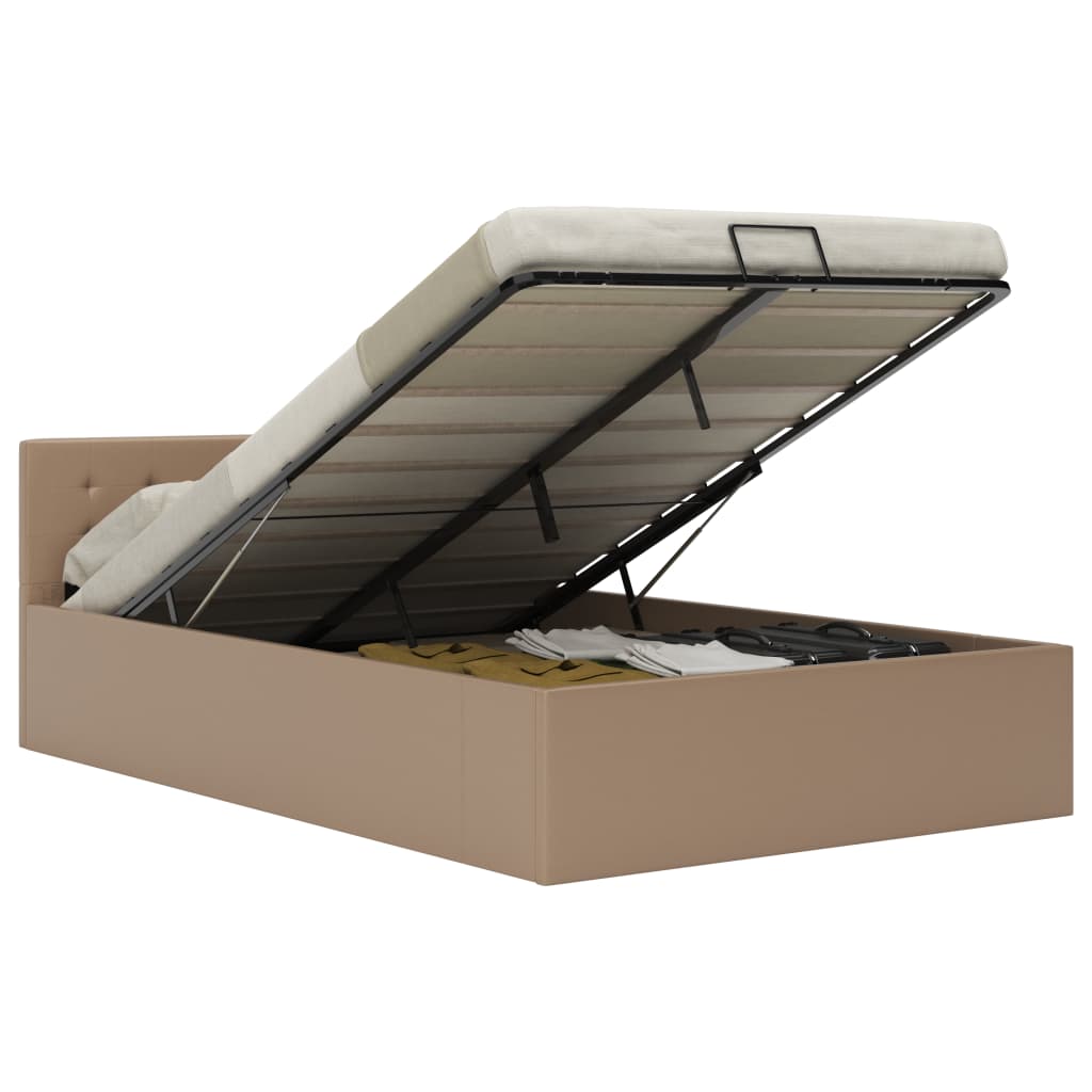 Cama hidráulica c/ arrumação 140x200cm couro artificial branco