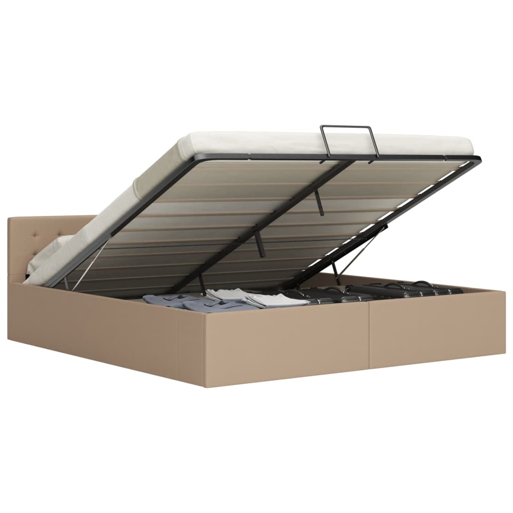 Cama hidráulica c/ arrumação 160x200cm couro artificial branco