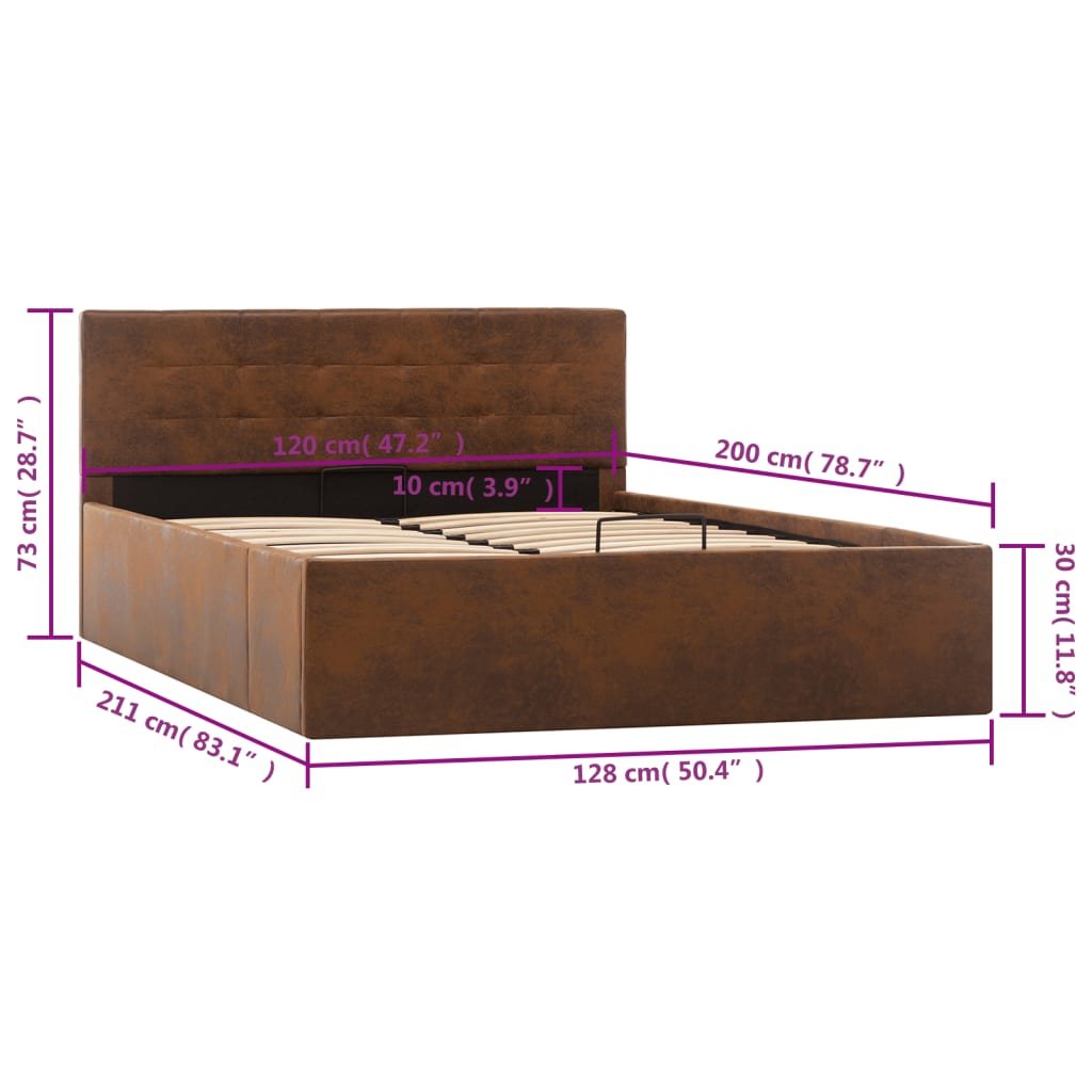 Cama hidráulica c/ arrumação 120x200cm tecido cinza-acastanhado