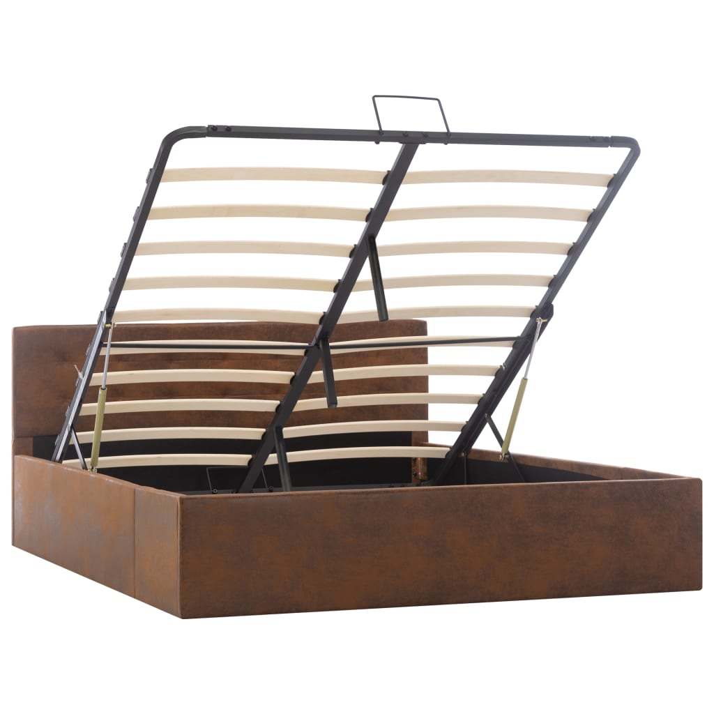 Cama hidráulica c/ arrumação 140x200cm tecido cinza-acastanhado