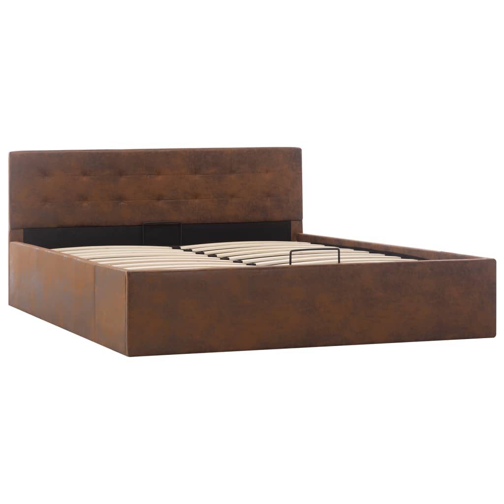 Cama hidráulica c/ arrumação 140x200cm tecido cinza-acastanhado