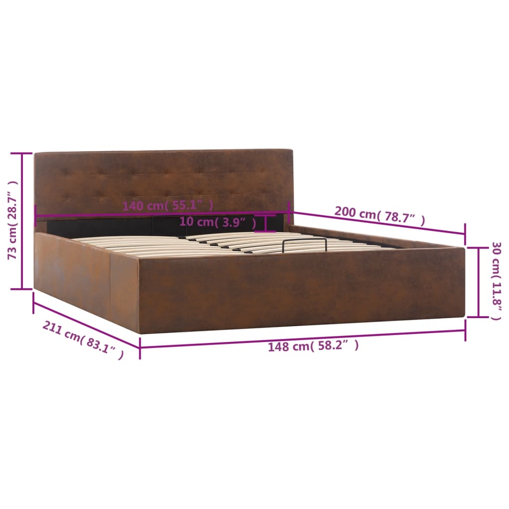 Cama hidráulica c/ arrumação 140x200cm tecido cinza-acastanhado