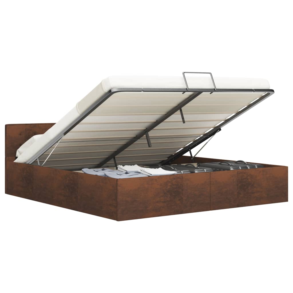 Cama hidráulica c/ arrumação 160x200cm tecido cinza-acastanhado