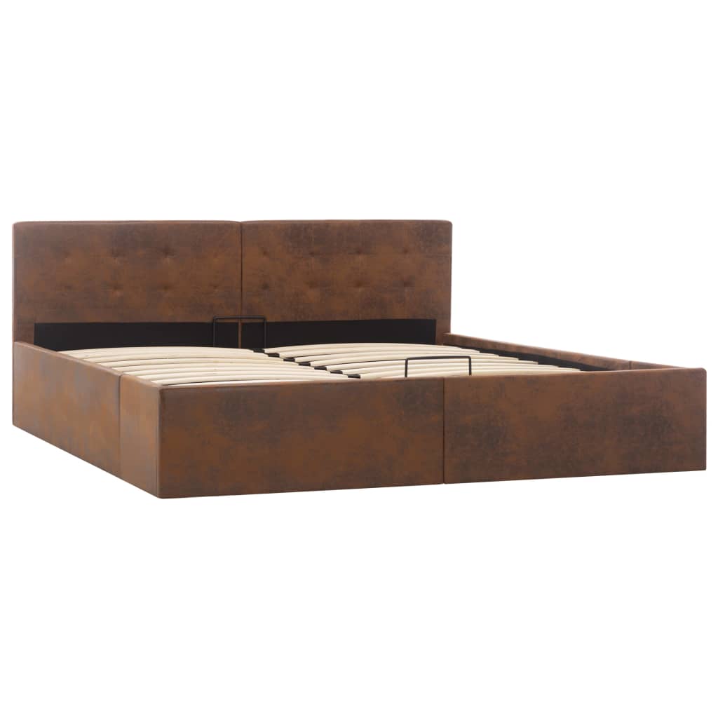 Cama hidráulica c/ arrumação 160x200cm tecido cinza-acastanhado