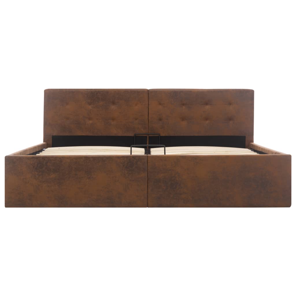 Cama hidráulica c/ arrumação 160x200cm tecido cinza-acastanhado