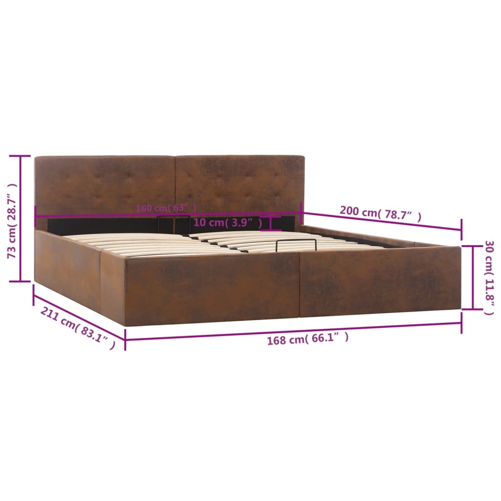 Cama hidráulica c/ arrumação 160x200cm tecido cinza-acastanhado