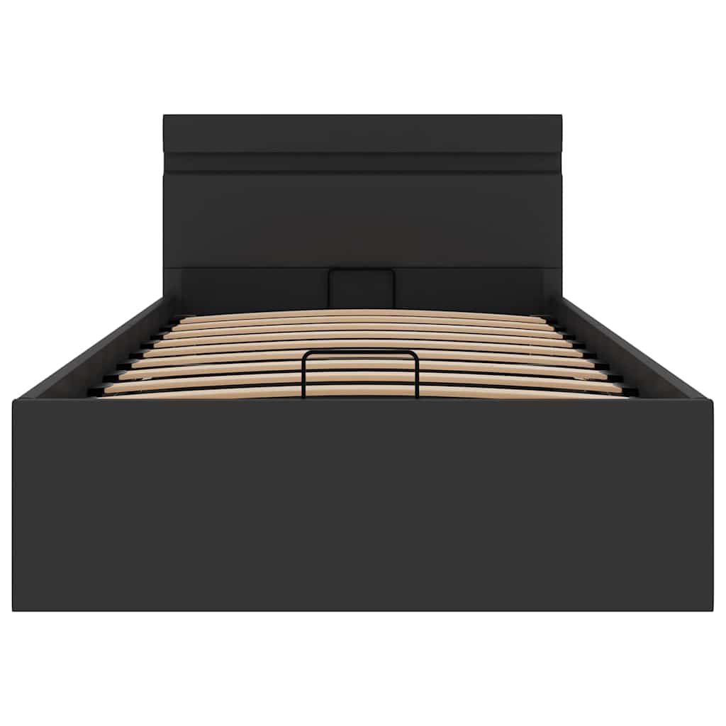 Cama hidráulica c/ arrumação LED 90x200cm couro artifi. preto