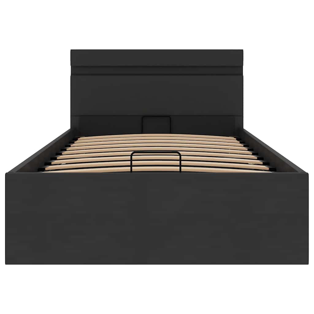 Cama hidráulica c/ arrumação LED 100x200cm couro artifi. preto