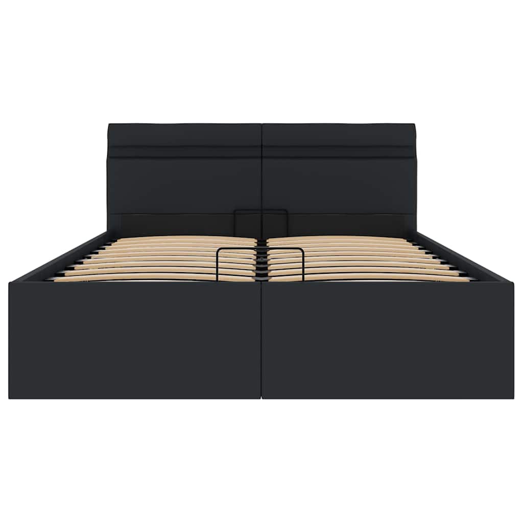 Cama hidráulica LED c/ arrumação 140x200cm couro artifi. preto