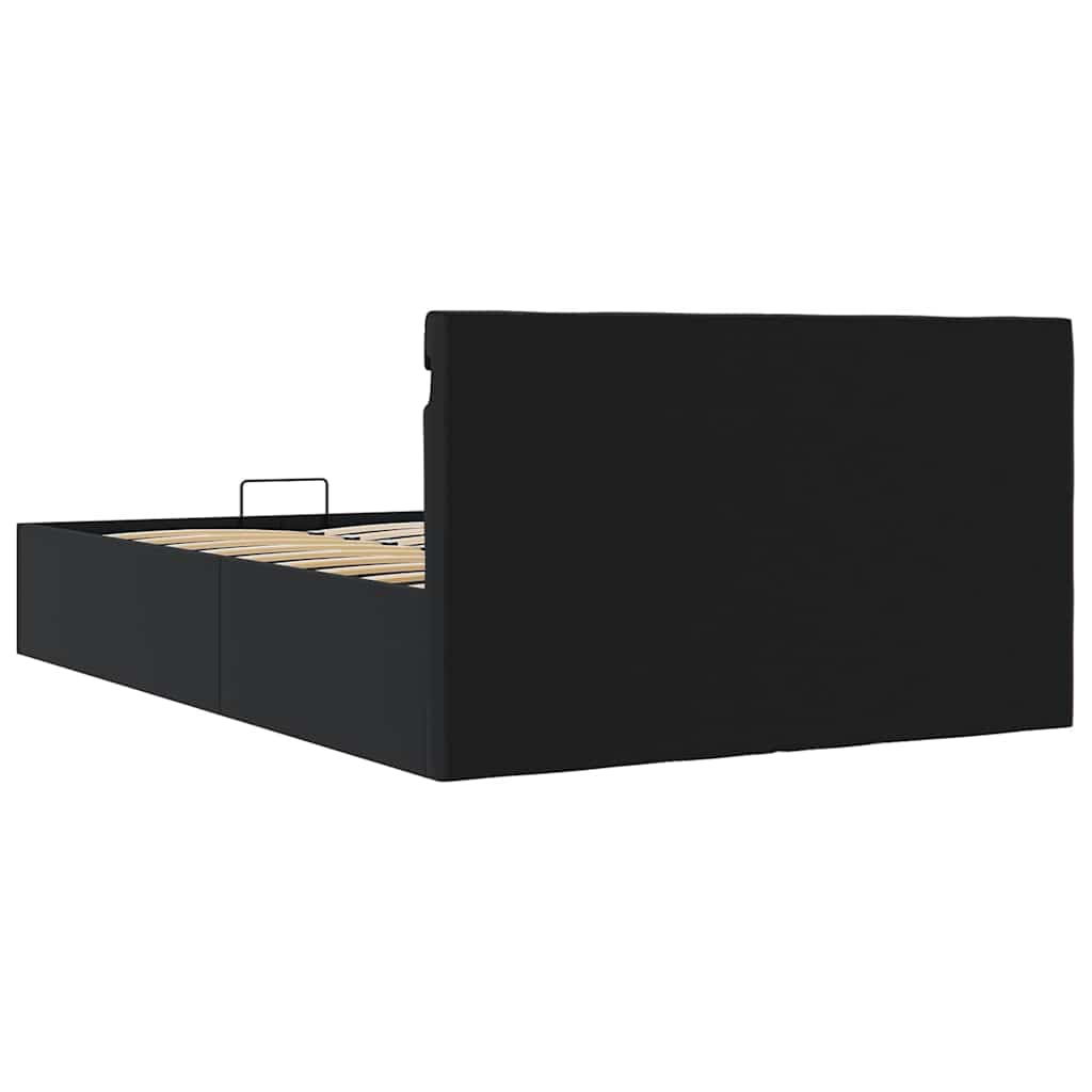 Cama hidráulica LED c/ arrumação 140x200cm couro artifi. preto