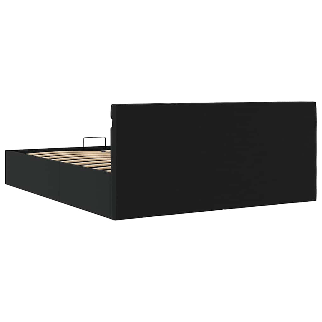Cama hidráulica LED c/ arrumação 160x200cm couro artifi. preto