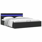 Cama hidráulica LED c/ arrumação 160x200cm couro artifi. preto