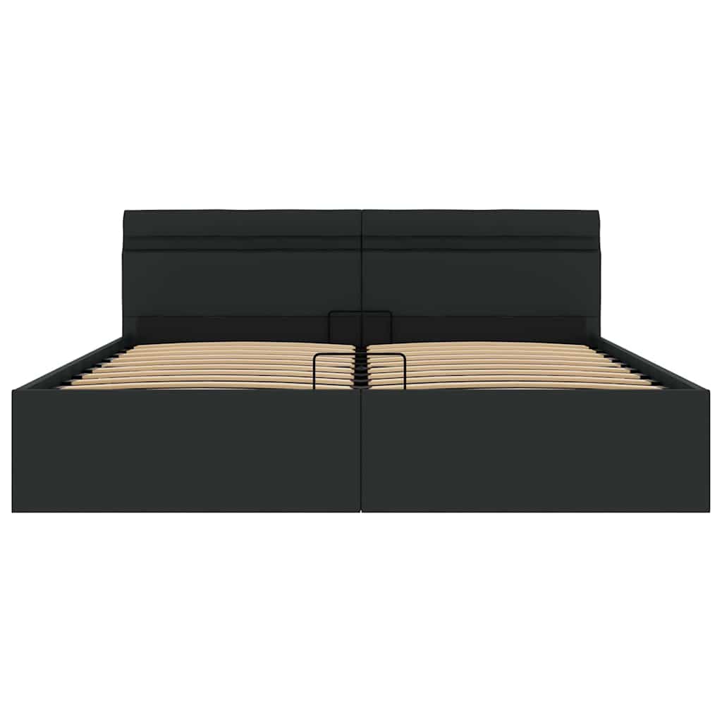 Cama hidráulica LED c/ arrumação 180x200cm couro artifi. preto