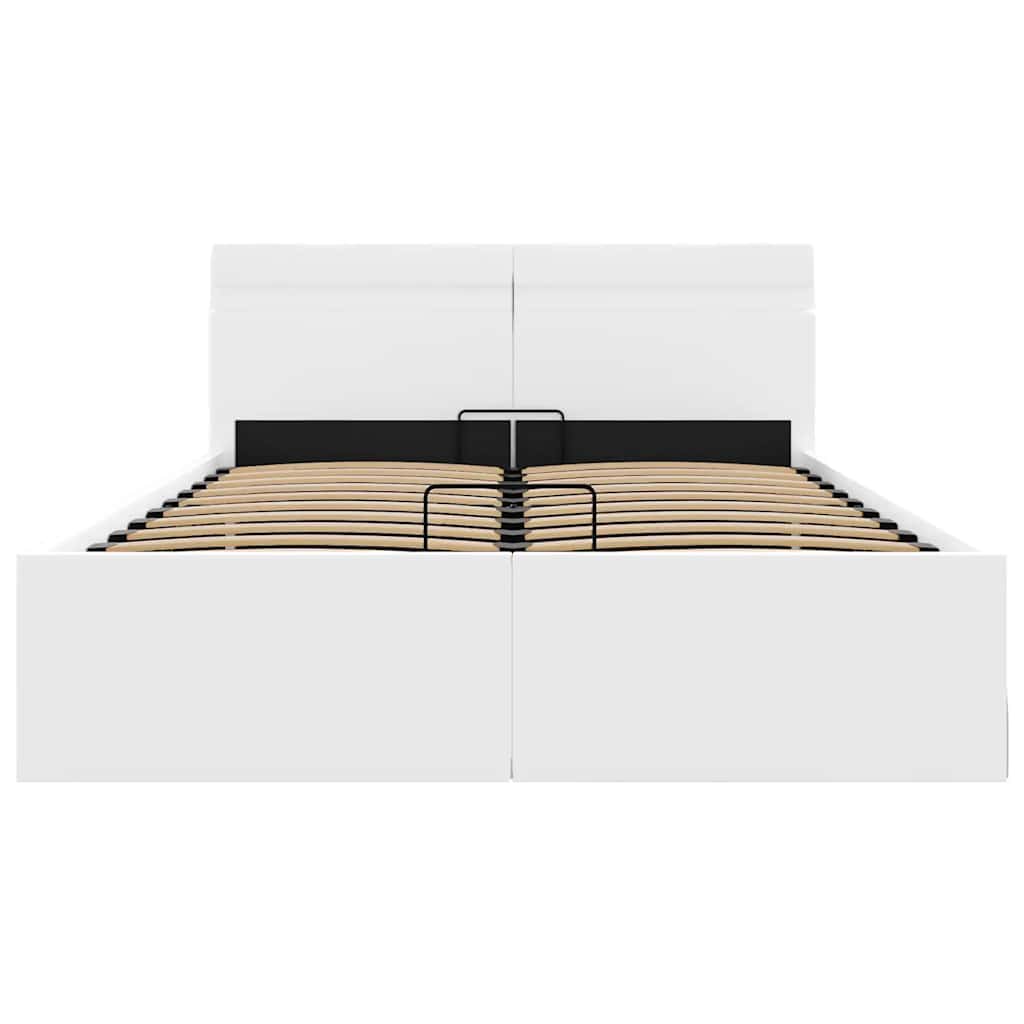 Cama hidráulica c/ arrumação LED 120x200cm couro artifi. branco