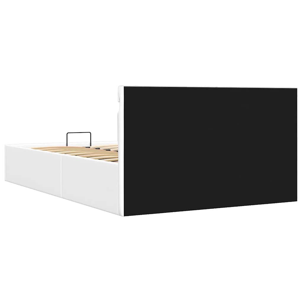 Cama hidráulica LED c/ arrumação 140x200cm couro artifi. branco