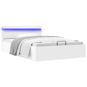 Cama hidráulica LED c/ arrumação 140x200cm couro artifi. branco
